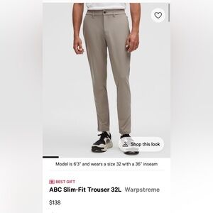 Lululemon Men's ABC Slim-Fit Trouser 32L Warpstreme, Warm Ash Grey